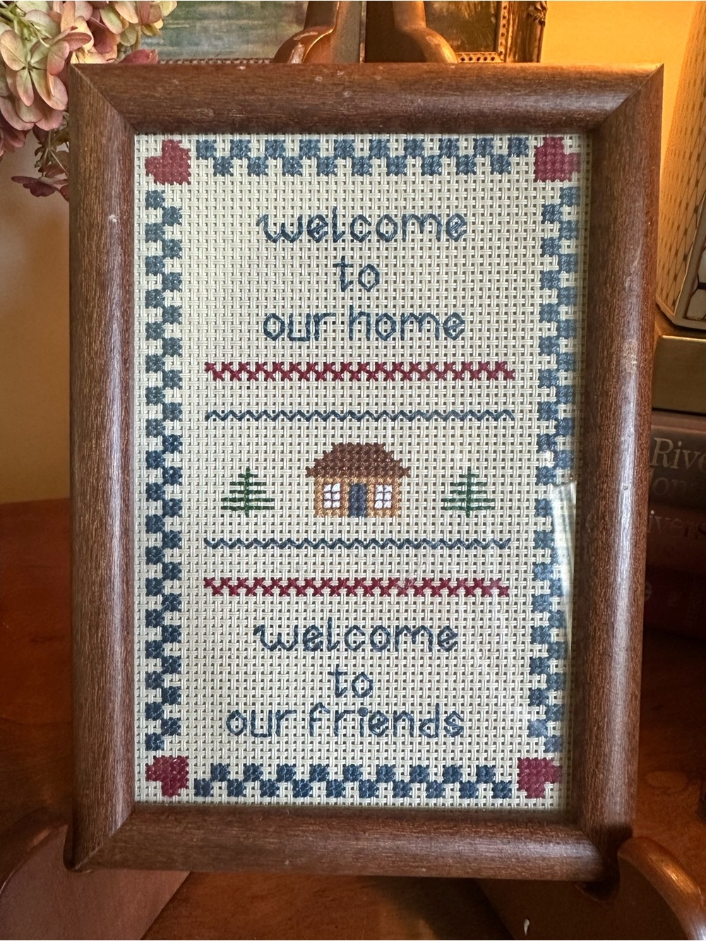 Vtg Cross-Stitch Sampler “Welcome To Our Home”